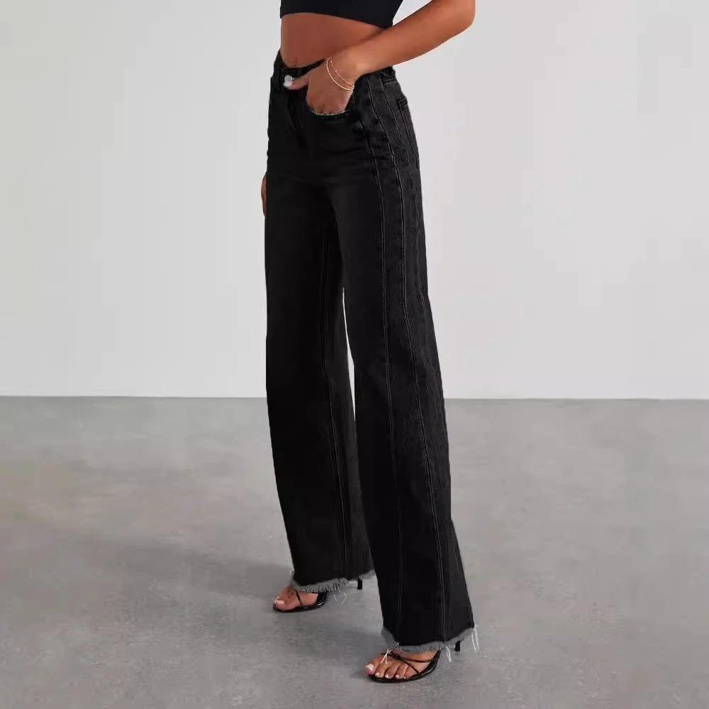 Mandotos High Waist Slim Fit Straight Wide Leg Denim Pants