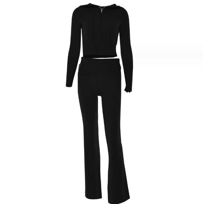 Women's Leisure Long Sleeve Hoodie Sweater And High Waist Long Pants Set