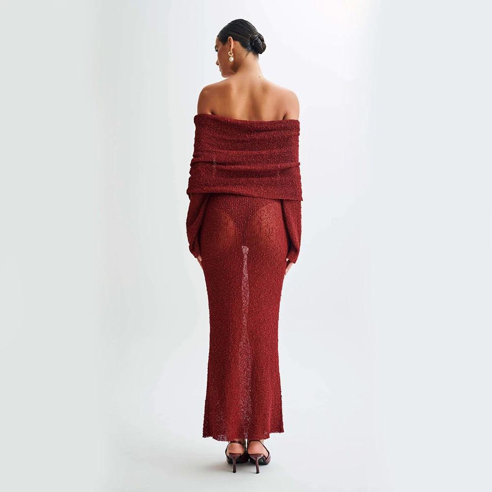 New! One-Shoulder Knitted Long-Sleeve Dress