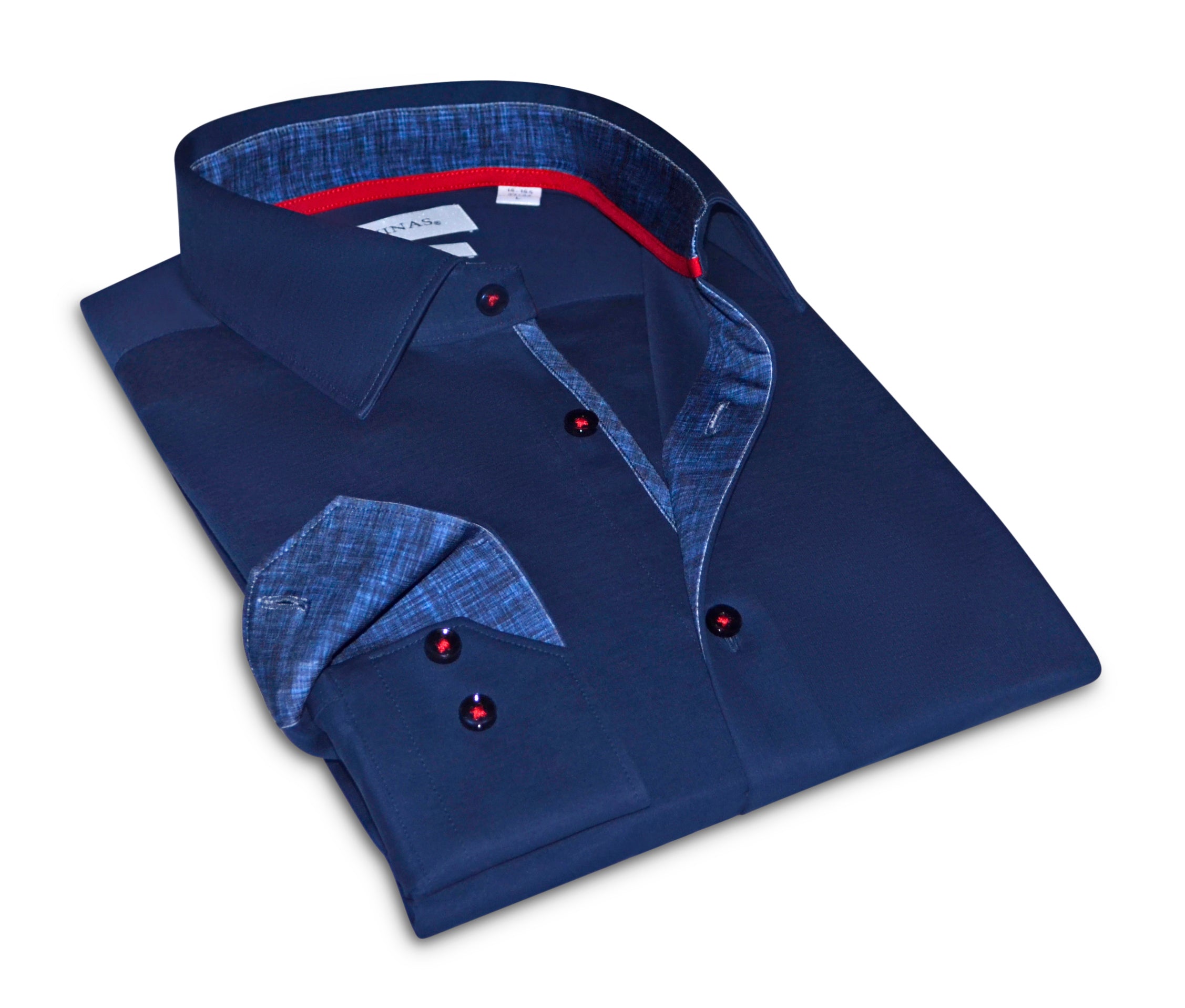 Kevin// Fitted Cotton Knit-Stretch Button-Up Shirt w/Contrast Details - Navy