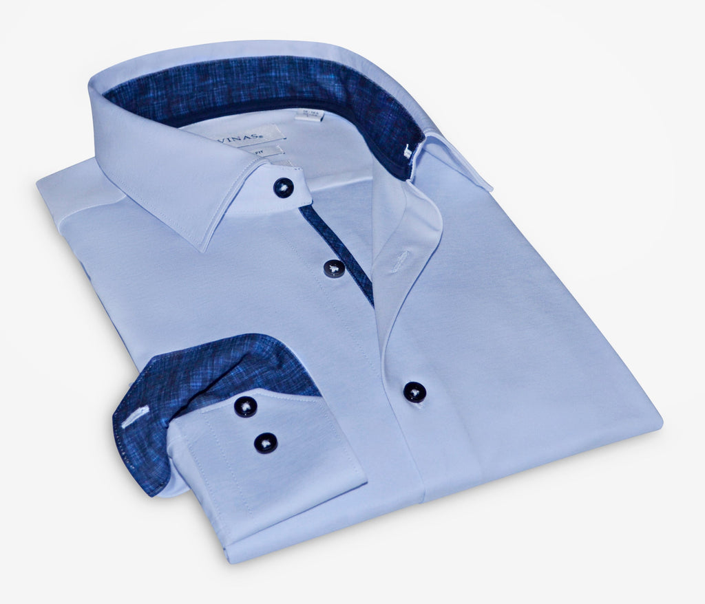 Ralph// Fitted Cotton Knit-Stretch Button-Up Shirt - Blue