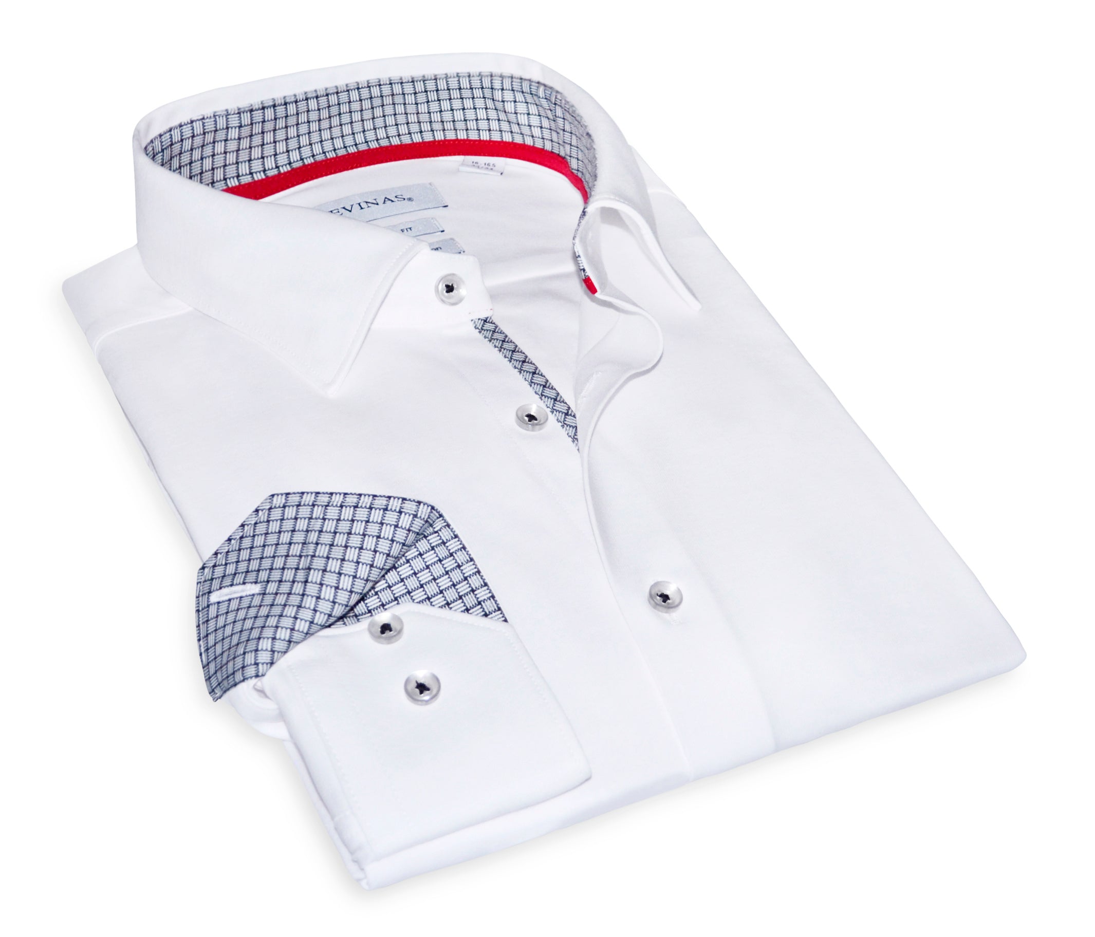 Jason// Fitted Cotton Knit-Stretch Button-Up Shirt w/Contrast Details - White