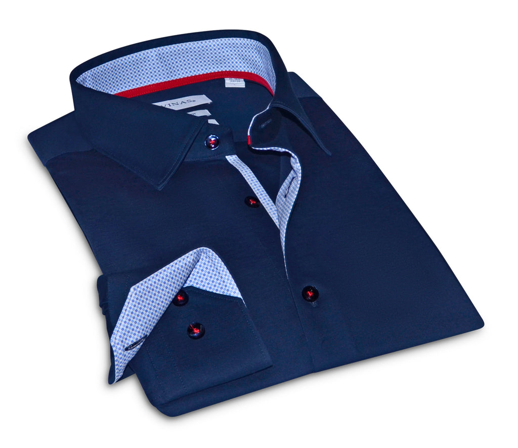 Paul// Fitted Cotton Knit-Stretch Button-Up Shirt  // Navy //
