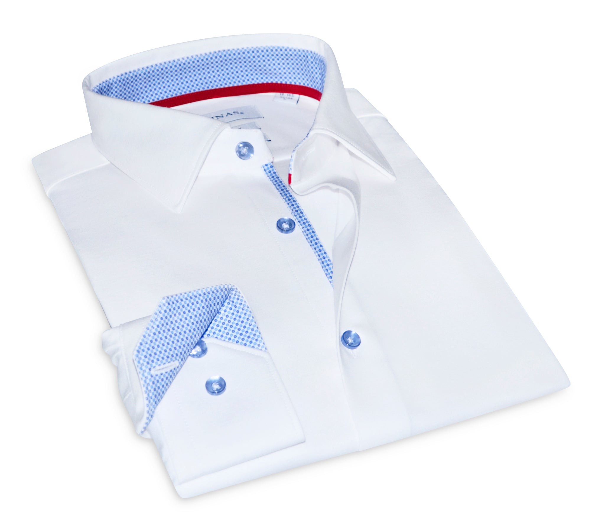 Scott// Fitted Cotton Knit-Stretch Button-Up Shirt w/Contrast Details - White