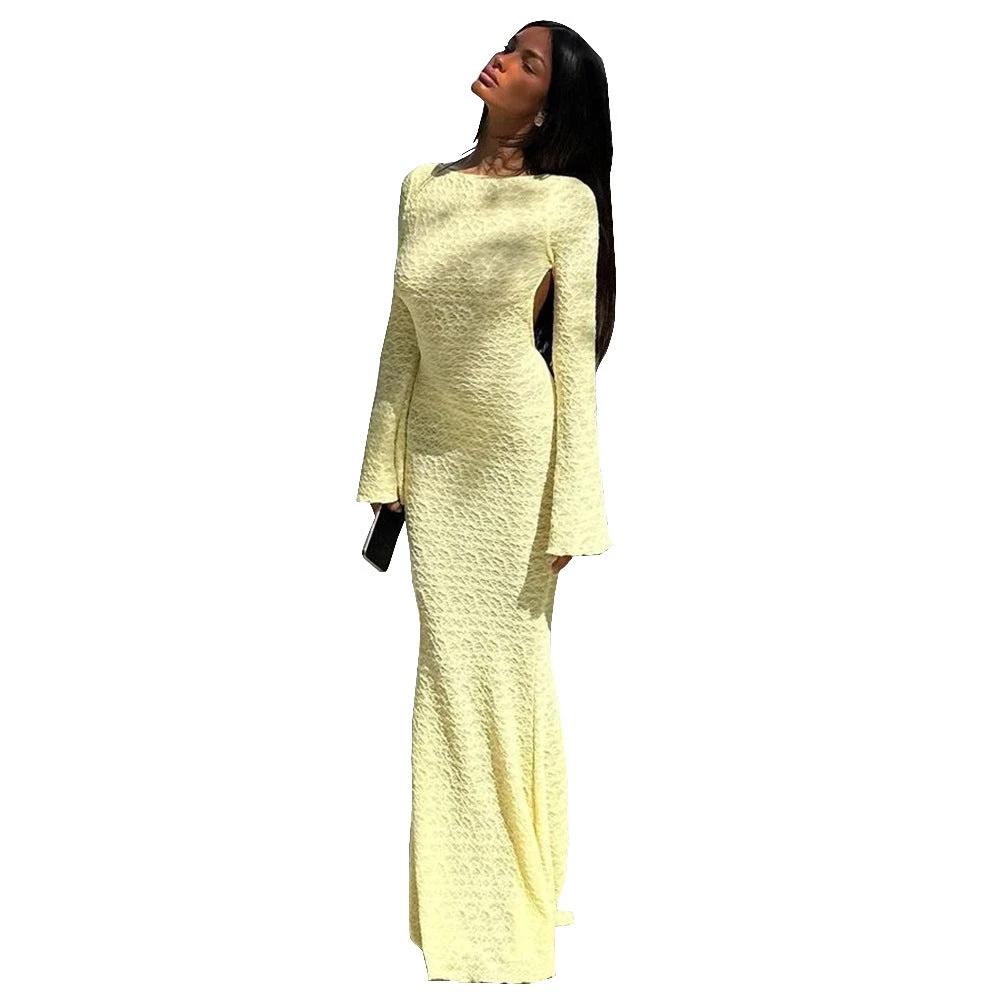 Backless Flared Long Sleeve  Dress