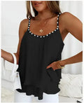 Women's Chic Pearl Pleated Chiffon Tank Top