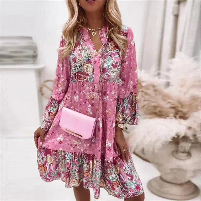 Chic Pleated Long Sleeve Dress