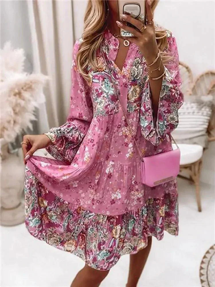 Chic Pleated Long Sleeve Dress