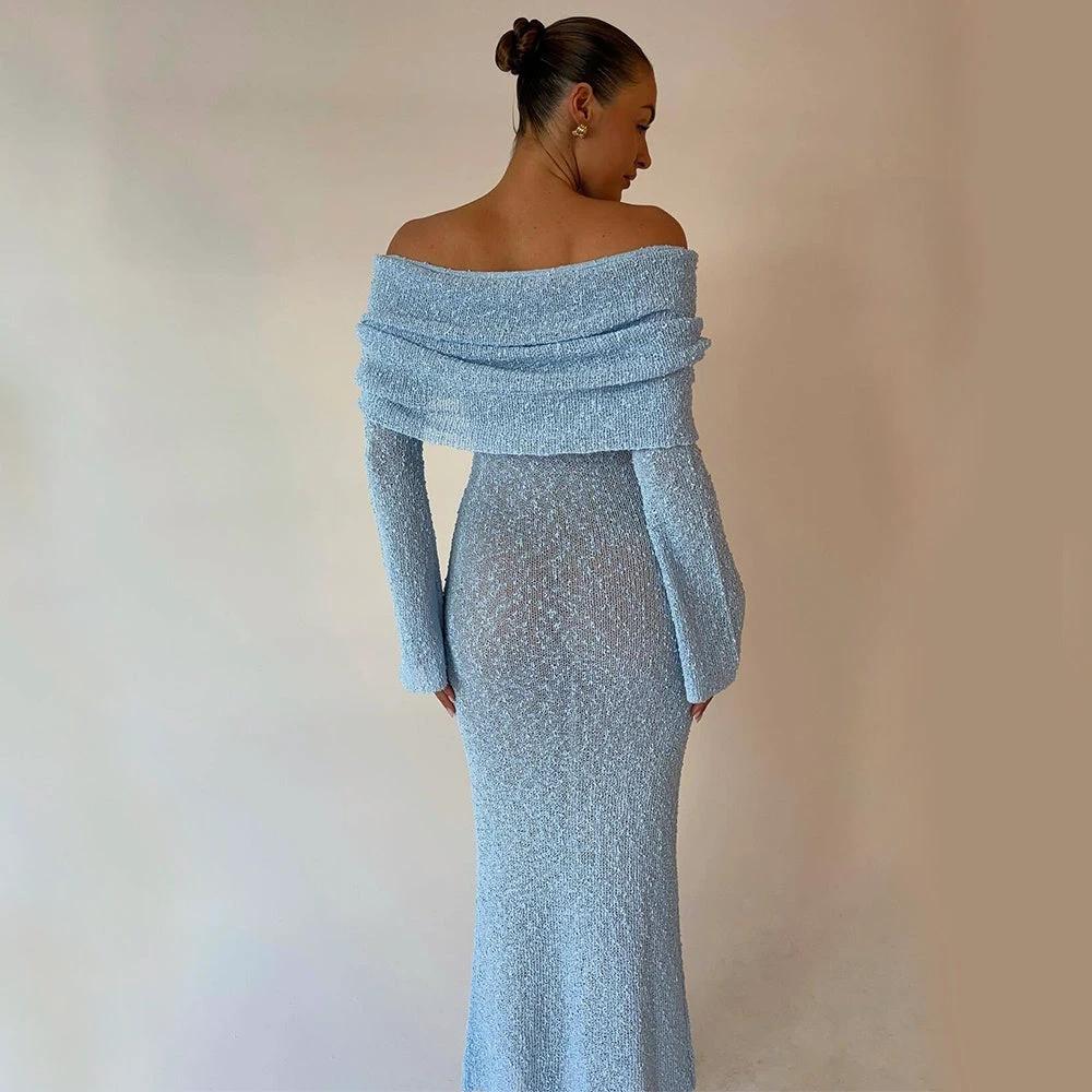 New! One-Shoulder Knitted Long-Sleeve Dress