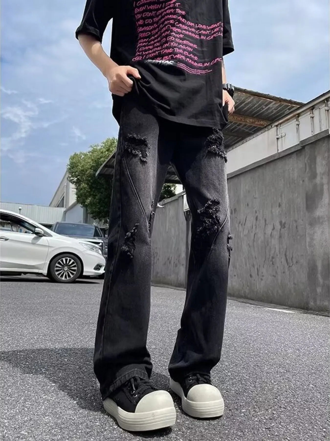 Men's Full Size Ripped Distressed Straight Leg Jeans Plus Size