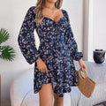 Mandotos Floral Print Long Lantern Sleeve Dress