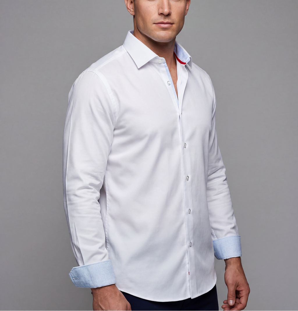 Kenneth// Fitted Cotton Knit-Stretch Button-Up Shirt - White