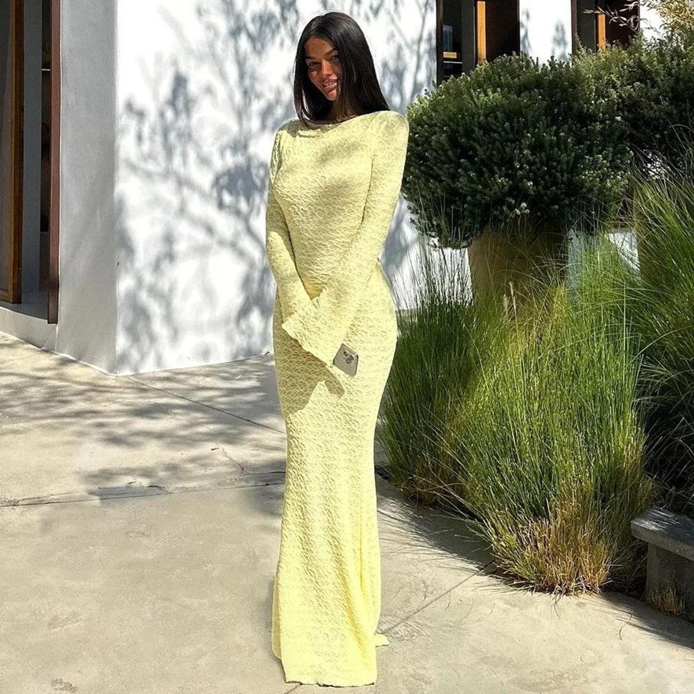 Backless Flared Long Sleeve  Dress