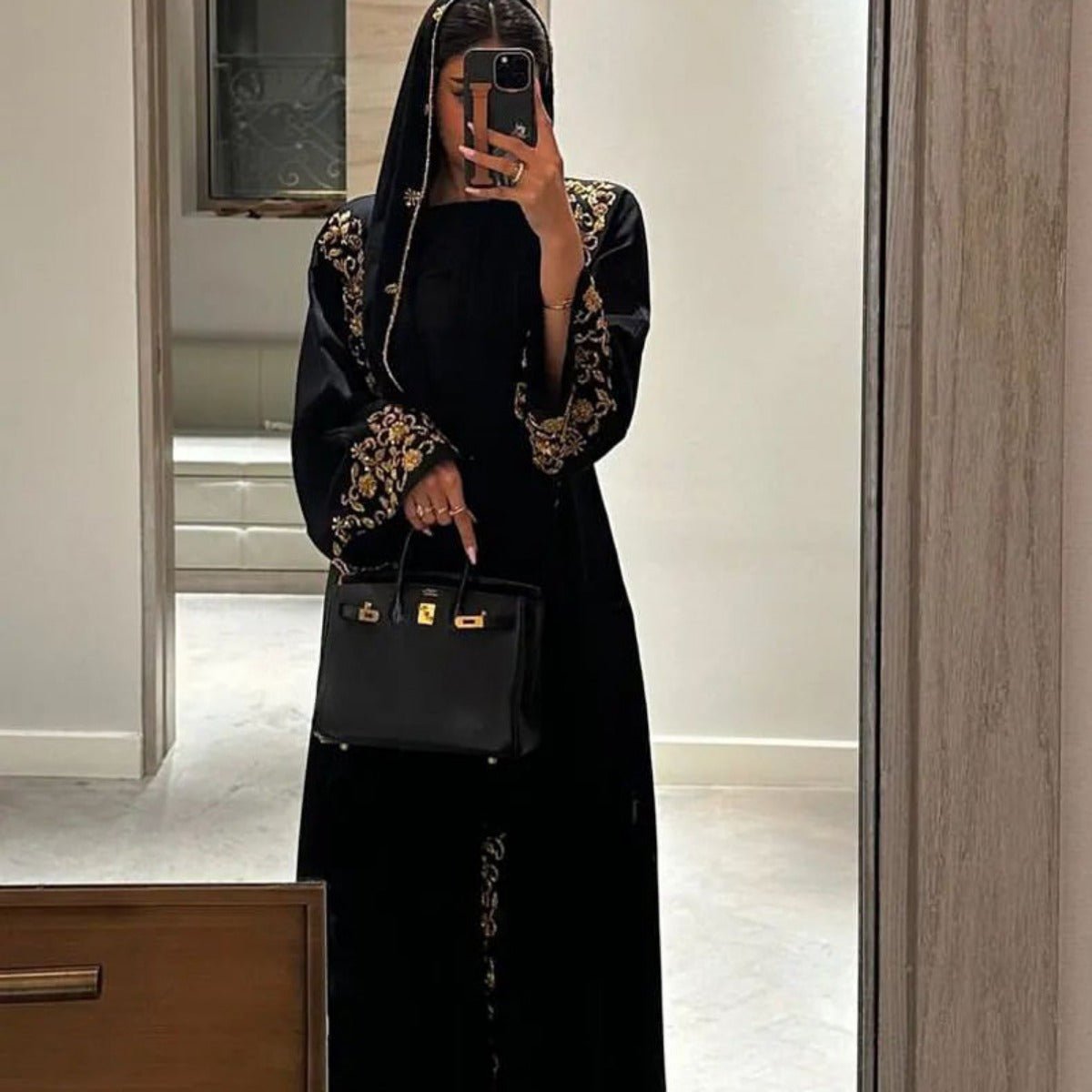 Banquet Dress Abaya Set | Embroidered Diamond Elegance 3-Piece Abaya with Hijab