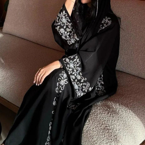 Banquet Dress Abaya Set | Embroidered Diamond Elegance 3-Piece Abaya with Hijab