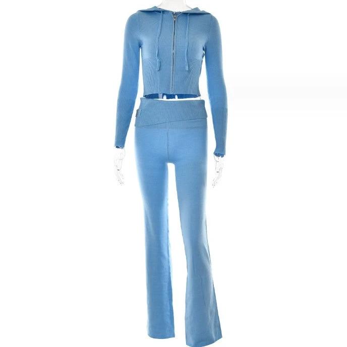 Women's Leisure Long Sleeve Hoodie Sweater And High Waist Long Pants Set