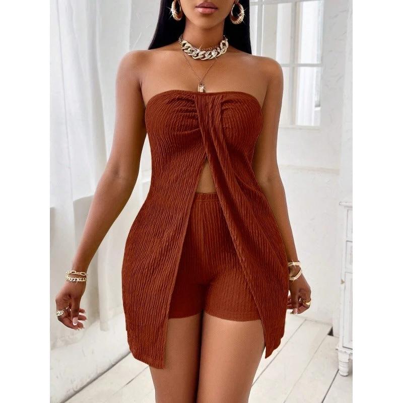 Strapless Bandeau Top Shorts Suit