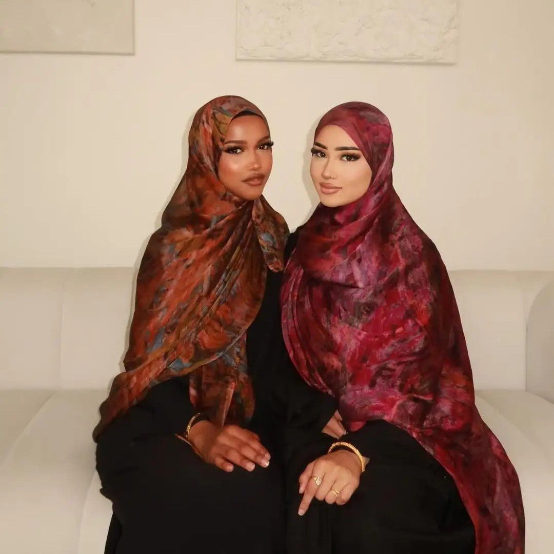 Elegant Satin Marble Print Hijab