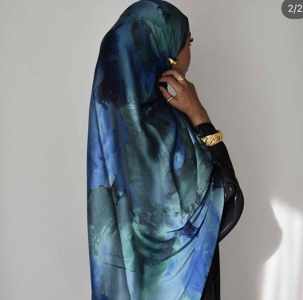 Elegant Satin Marble Print Hijab