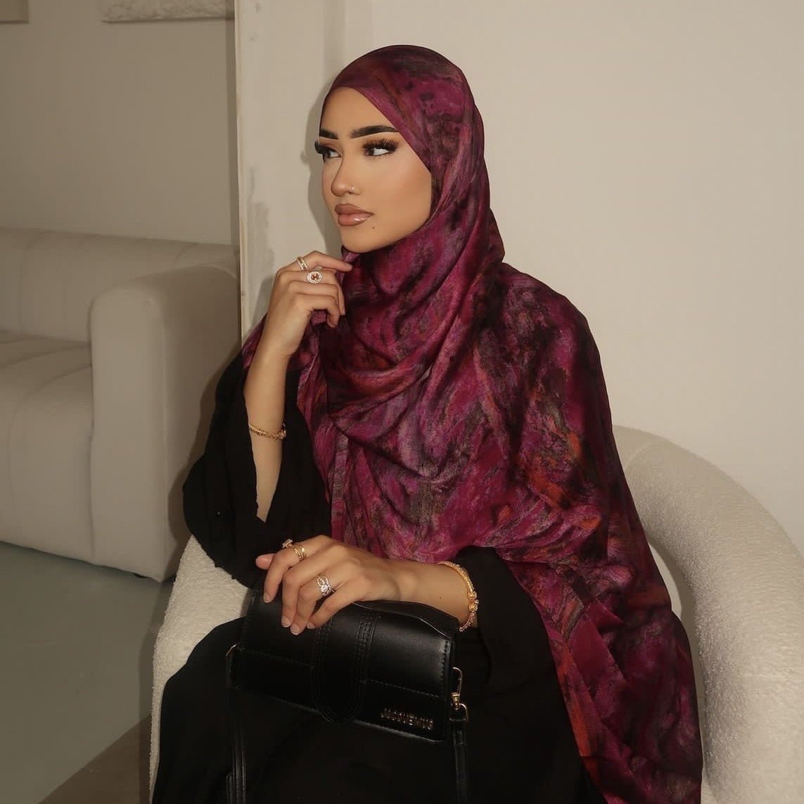 Elegant Satin Marble Print Hijab
