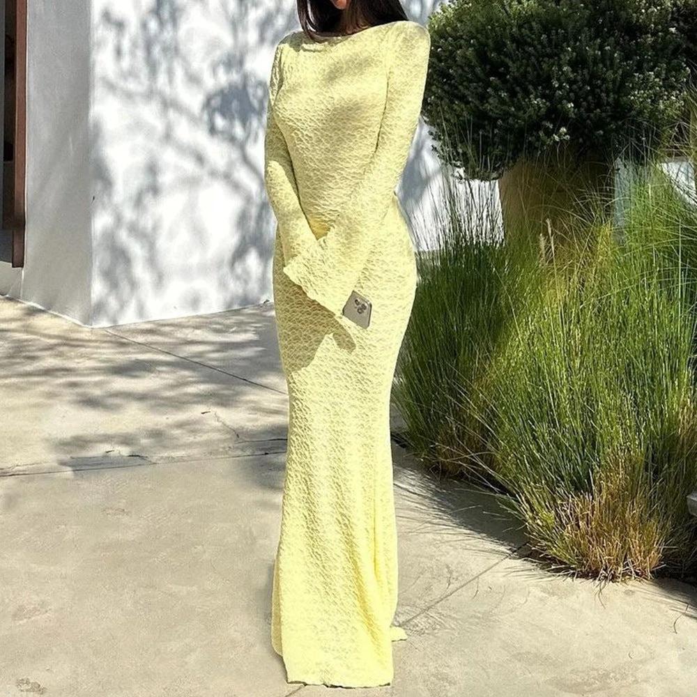 Backless Flared Long Sleeve  Dress