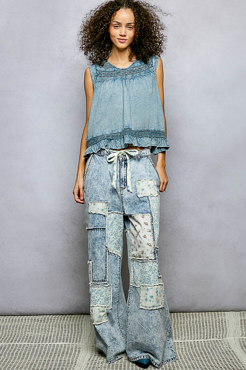 Ruffled Sleeveless Cotton Blouse