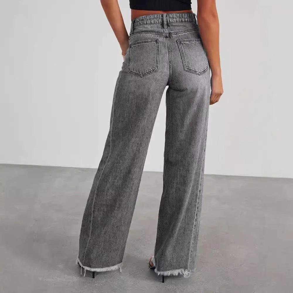 Mandotos High Waist Slim Fit Straight Wide Leg Denim Pants
