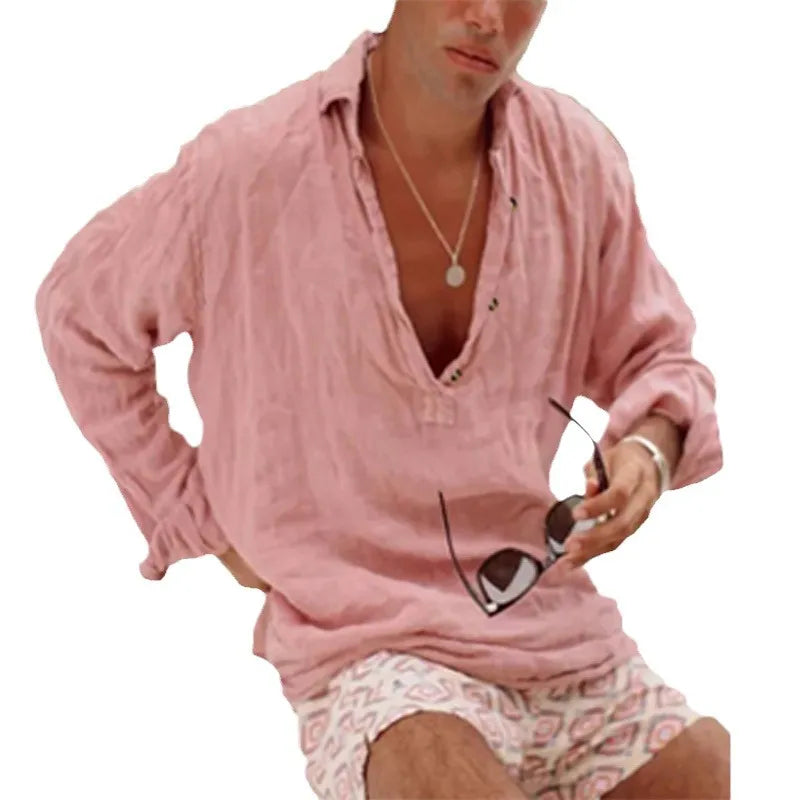 Men's Casual Linen Long Sleeve Shirt