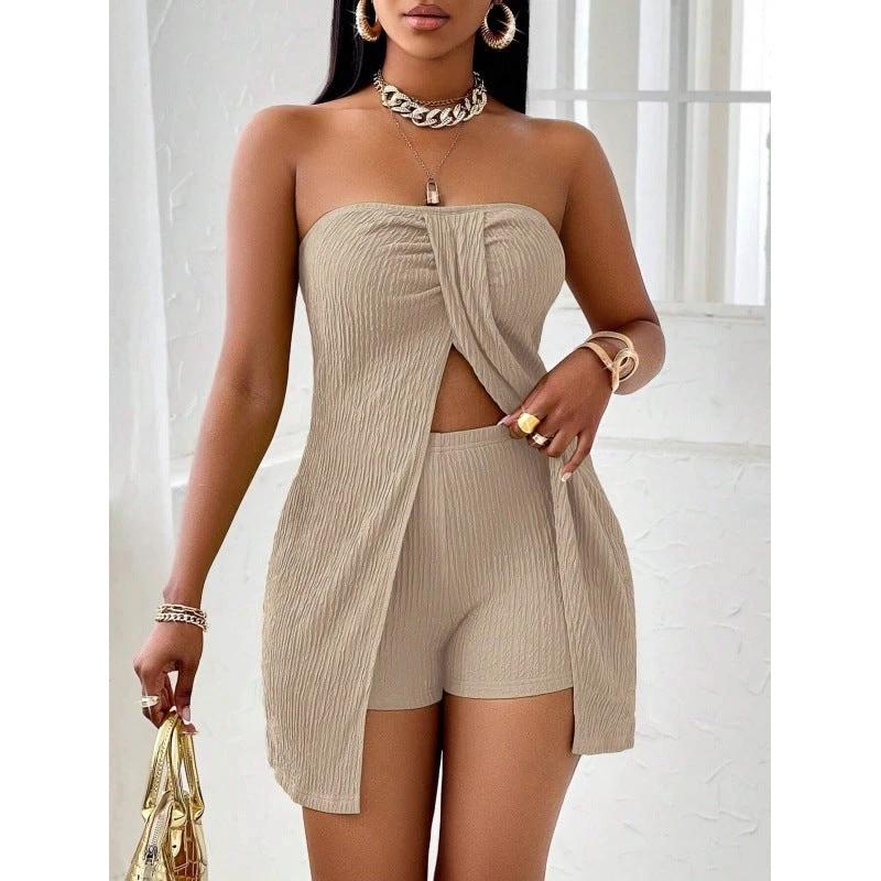 Strapless Bandeau Top Shorts Suit