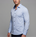 Ralph// Fitted Cotton Knit-Stretch Button-Up Shirt - Blue