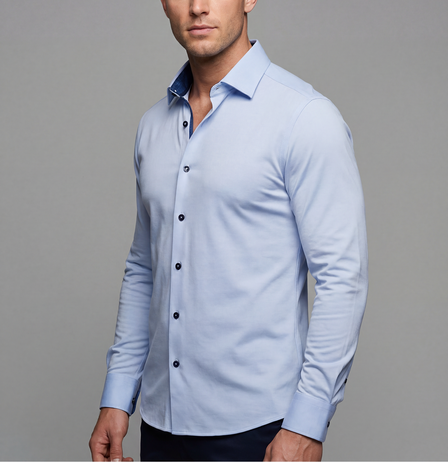 Ralph// Fitted Cotton Knit-Stretch Button-Up Shirt - Blue