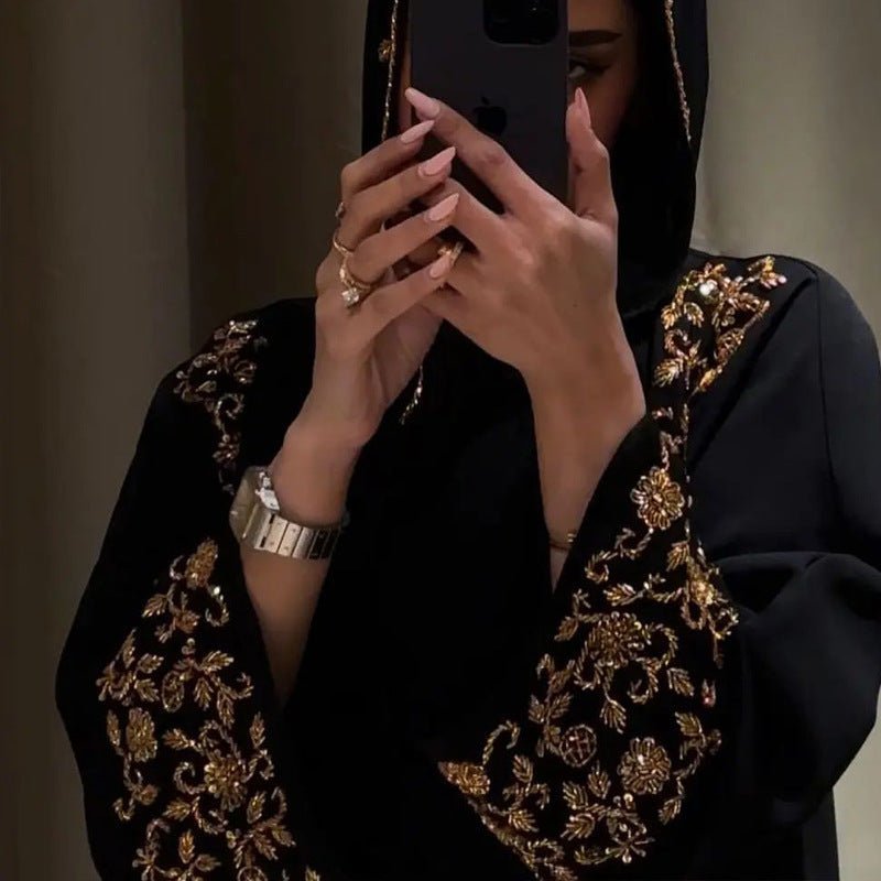 Banquet Dress Abaya Set | Embroidered Diamond Elegance 3-Piece Abaya with Hijab