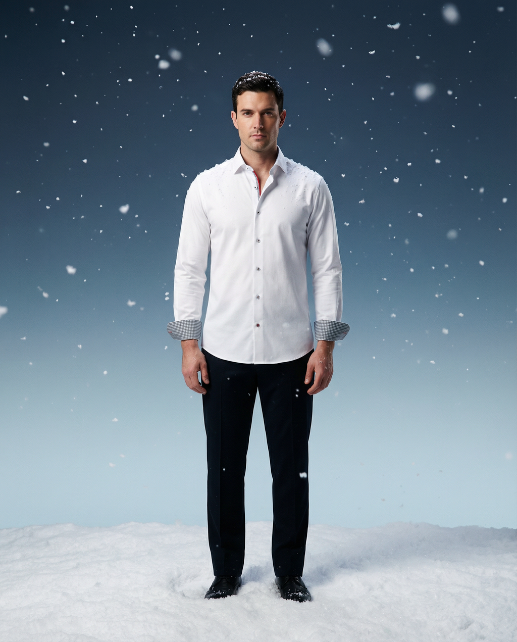 Jason// Fitted Cotton Knit-Stretch Button-Up Shirt w/Contrast Details - White