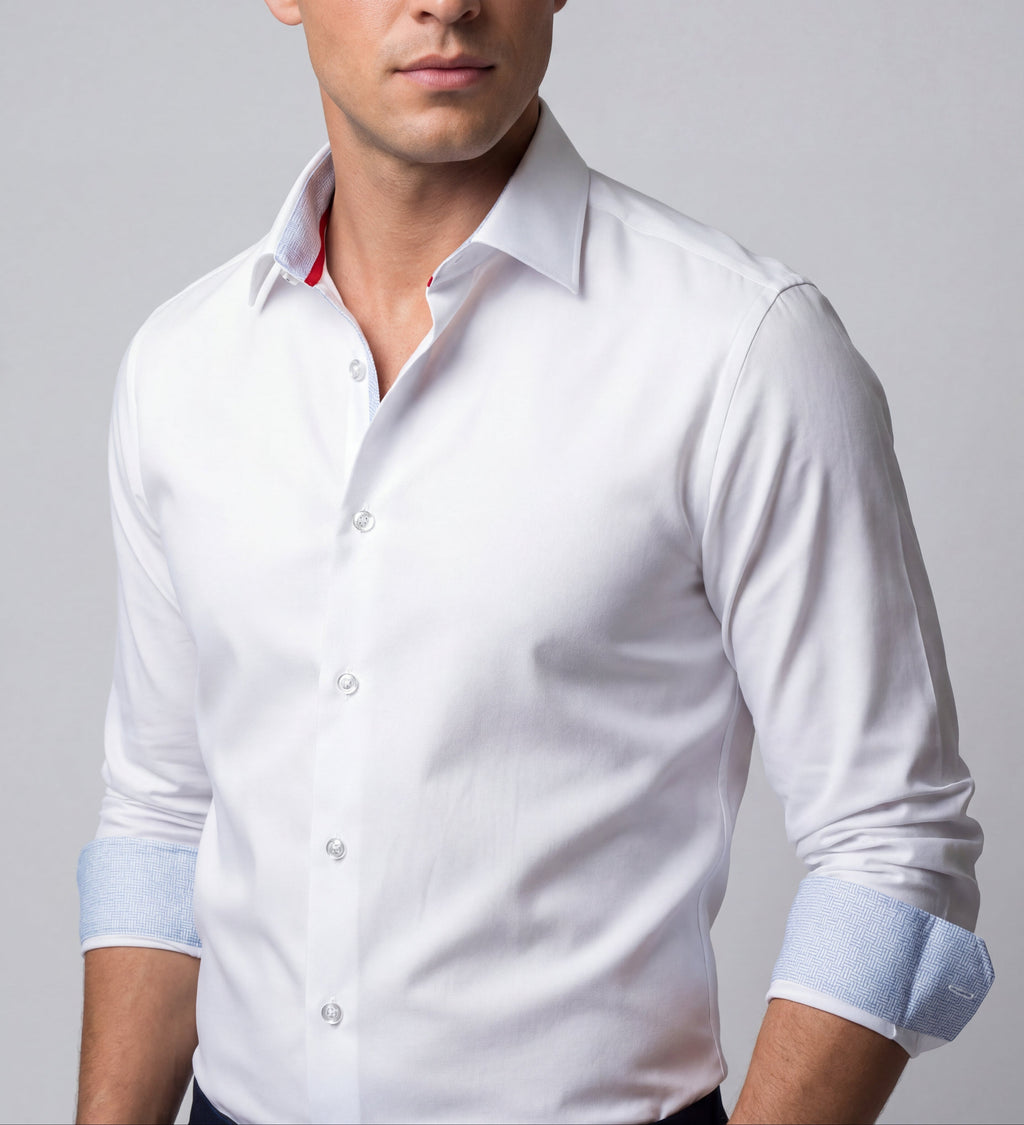Kenneth// Fitted Cotton Knit-Stretch Button-Up Shirt - White