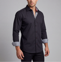 Donny// Fitted Cotton Knit-Stretch Button-Up Shirt w/Contrast Details - Black