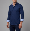 Paul// Fitted Cotton Knit-Stretch Button-Up Shirt  // Navy //