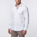 Scott// Fitted Cotton Knit-Stretch Button-Up Shirt w/Contrast Details - White