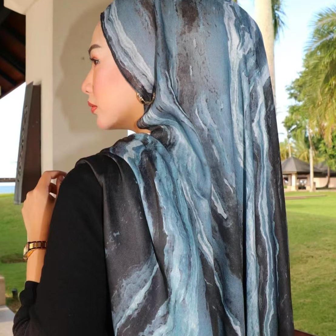 Marble Mist Watercolor Print Hijab