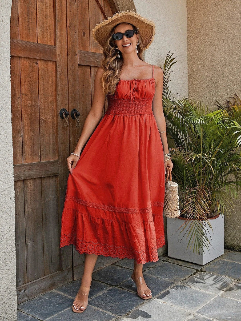 Women's Cotton Maxi Dress - Breathable Summer Dress With Embroidered Hem