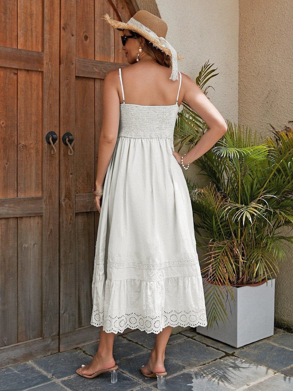 Women's Cotton Summer Breathable Maxi Dress - With Embroidered Hem